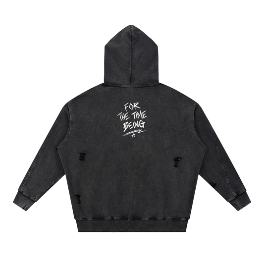 Snow Washed Distressed Panel Pocket Hoodie