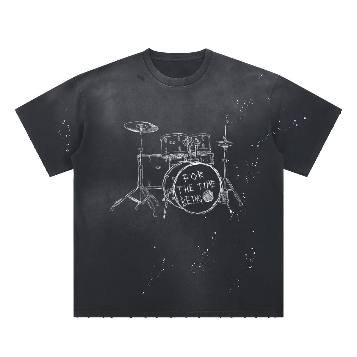 "Drummer" Hand-Frayed Sunfade Paint Splatter Tee