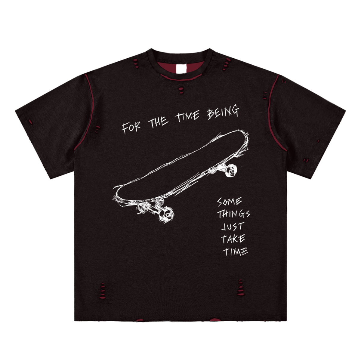 "Just Take Time" Hand-frayed Reversible Skater Tee