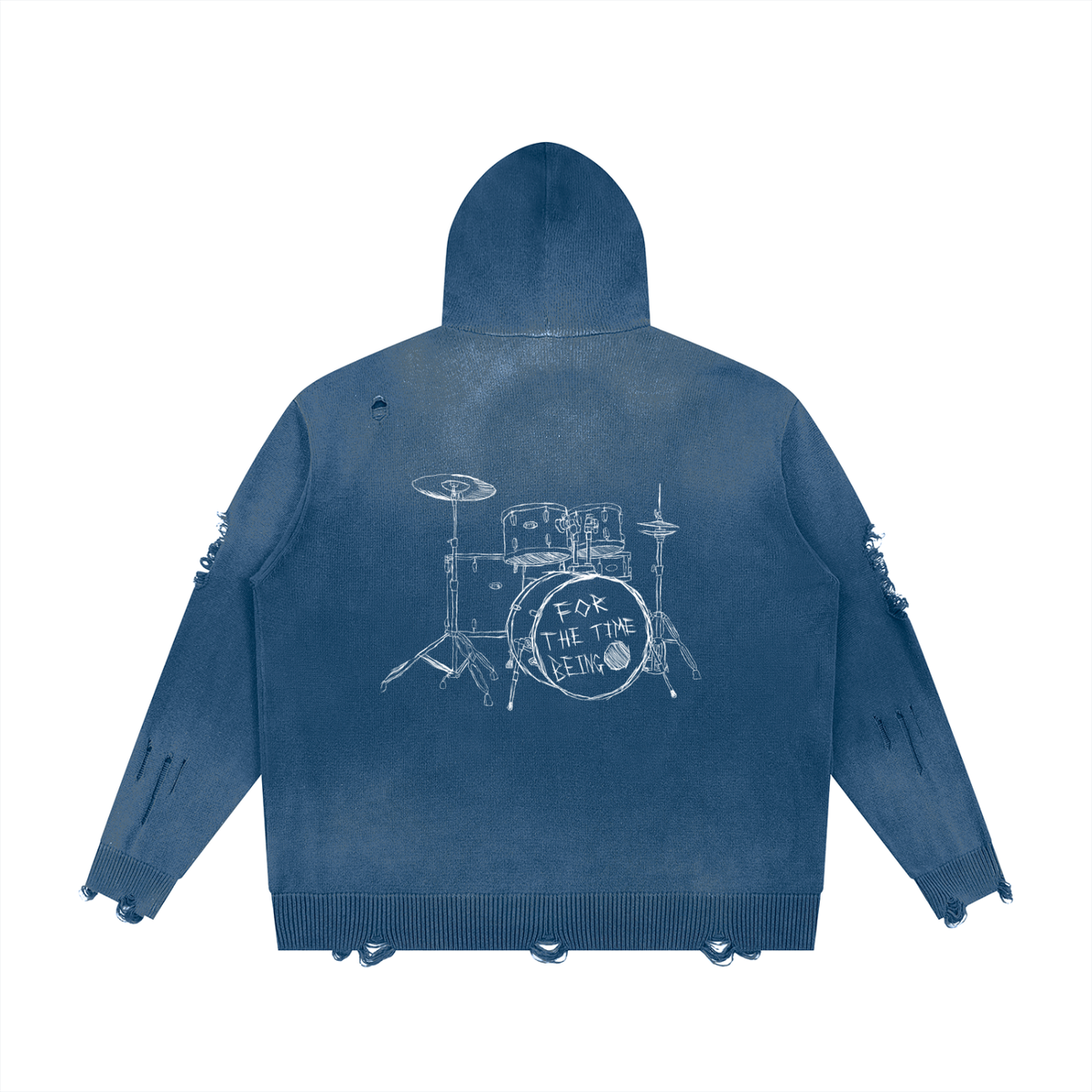 "FEEL THE MUSIC" Distressed Full Zip Sweater