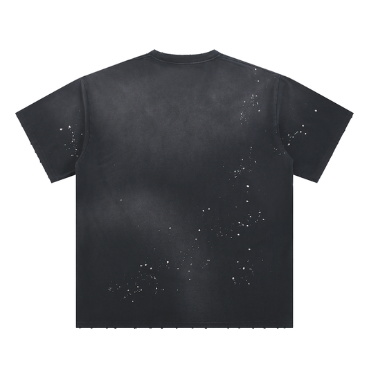 "Drummer" Hand-Frayed Sunfade Paint Splatter Tee