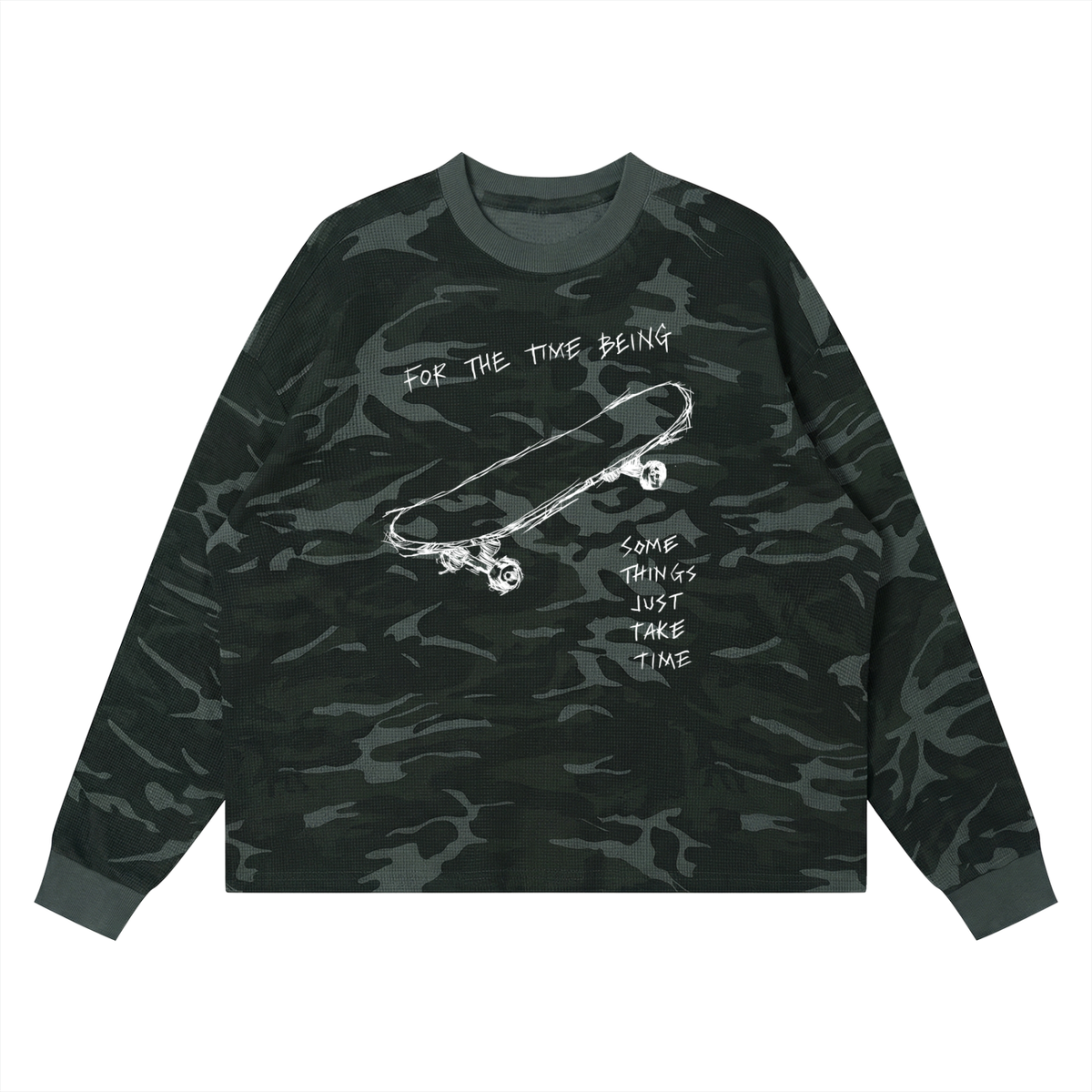 "JUST TAKE TIME" Waffle Boxy Long Sleeve