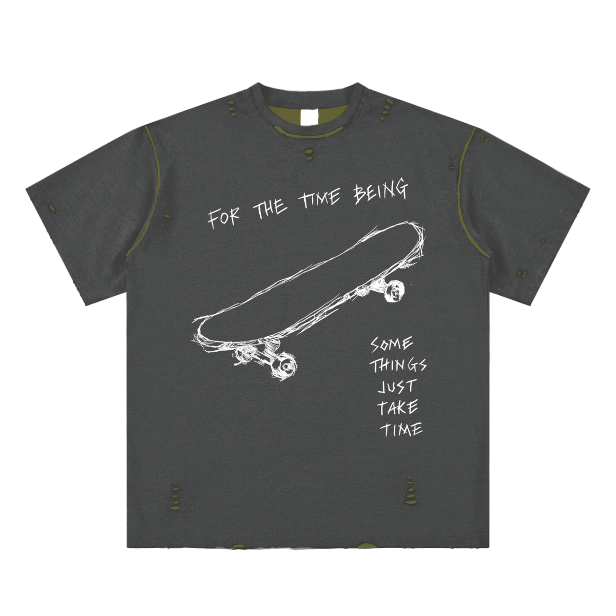 "Just Take Time" Hand-frayed Reversible Skater Tee