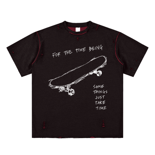 "Just Take Time" Hand-frayed Reversible Skater Tee