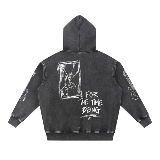 "MUSIC LOVE" Oversized Snow Wash Hoodie