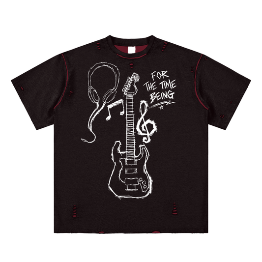 "FEEL THE MUSIC" Hand-Frayed Tee