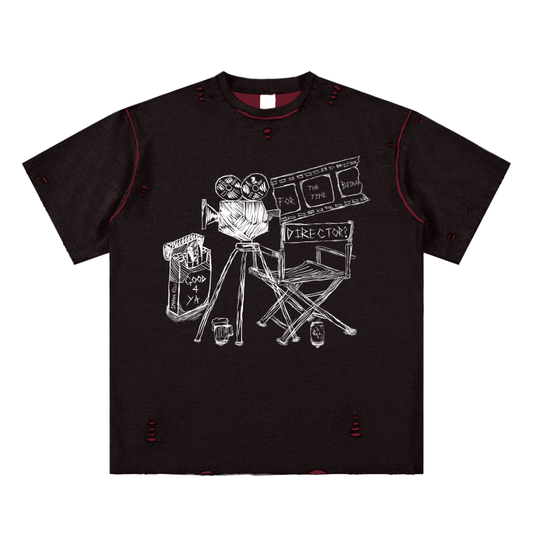 "POP CULTURE" Hand-frayed Reversible Tee